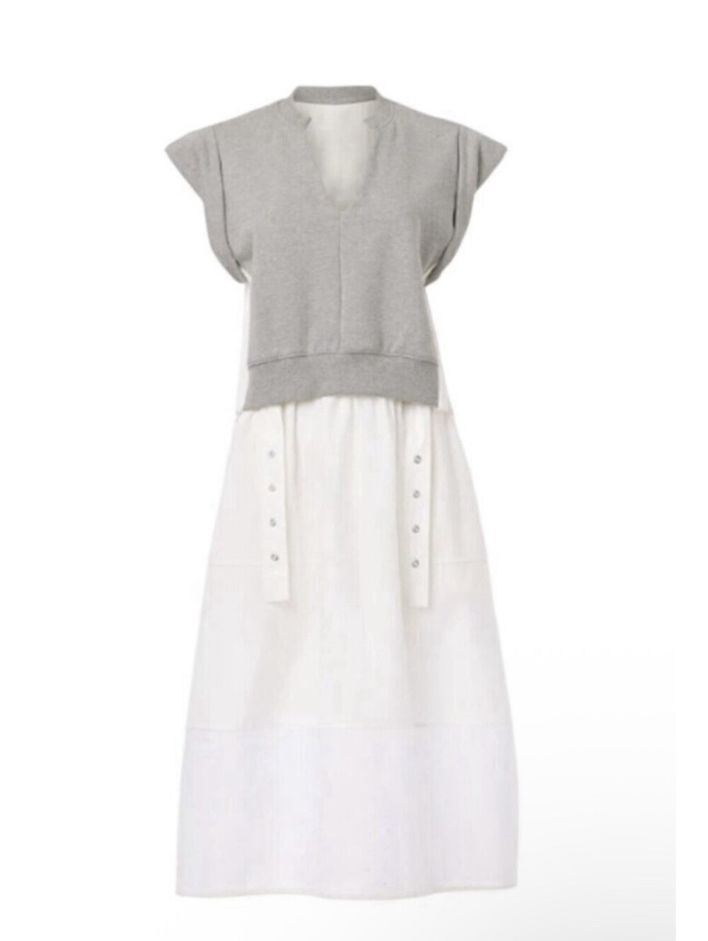 3.1 Phillip Lim Combo Tiered Sweatshirt Midi Dress In White/Gray Size XS Cotton